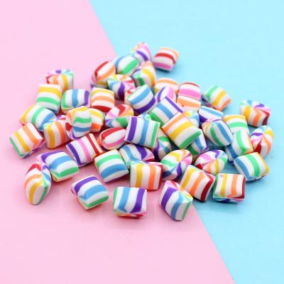 China Europe Yiwu insheen supplier 10mm stripe pattern colored square shape polymer clay rainbow candy cabochon craft for sale