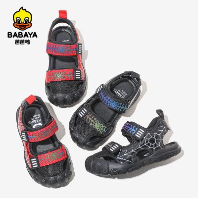 China Flat 36198 HUANQIU Spider Web Pattern Rubber Children Shoes Mesh Pu Toddler Boys Sandals for sale