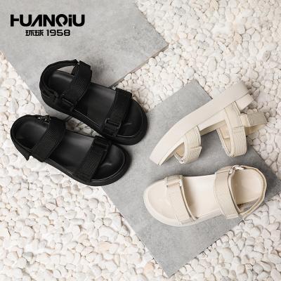 China New Designer Hot Selling Plain Color PU Summer Women Skin-friendly SA130 HUANQIU Flat Sandals for sale