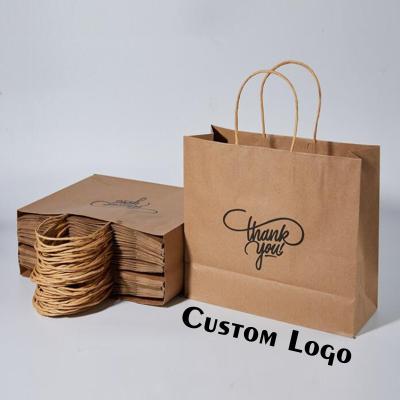 China Recyclable Custom Logo Print Brand Brown Black Kraft White Craft Gift Shopping Packaging Paper Bag With Handle for sale