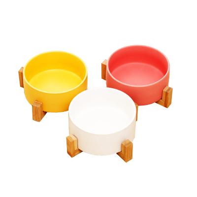 China Dogs Wholesale Ceramic Luxury Multi Dog Rolls Wooden Frame High Quality Pet Food Water Feeder for sale