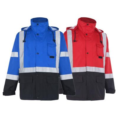 China Water Proof Women Men Blue And Red High Neck Safety Waterproof Top With High Visibility Reflective Tape for sale