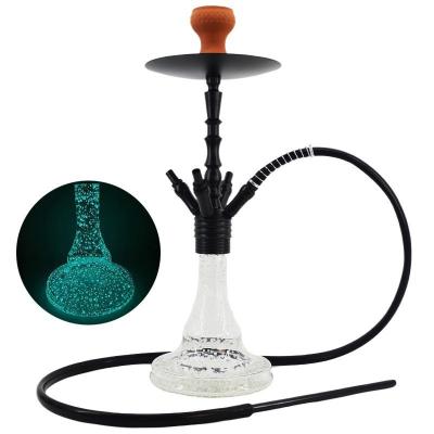 China Classic Cheap Price 4 Aluminum Alloy Stem Pipe Luminous Glass Hookah Shesha In Medium Size for sale