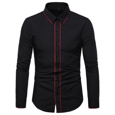 China Business Casual Men's Business Shirts Male Social Shirt British Style Cotton Anti-pilling Black Long Sleeve Dress Shirt for sale