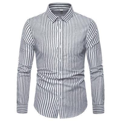 China Anti-pilling Business Cotton Men's Striped Shirt Full Long Sleeve Casual Dress Shirts Male Social Shirt for sale