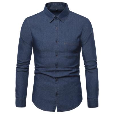 China Anti-pilling Men's Regular-Fit Long Sleeve Denim Shirt Cotton Machine-Wash Solid Comfort for sale