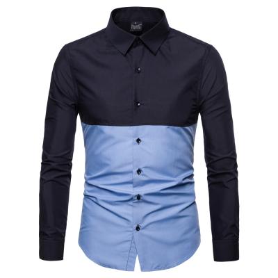 China Patchwork Casual Men's Business Shirts Male Social Shirt British Style Cotton Anti-pilling Long Sleeve Dress Shirt for sale