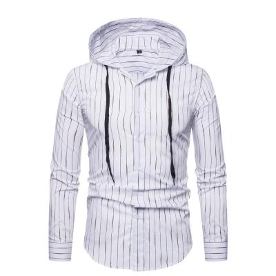 China British style cotton men's anti-pilling striped shirt male social shirt long sleeve hooded casual dress shirts for sale