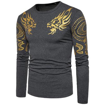 China Dragon Tattoo Hot Stamping Mens T-shirt Men's Casual O-Neck T-Shirt Breathable Long Sleeve Cotton for sale