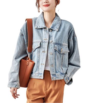 China 2021 autumn fashion breathable woman plus size jacket denim jackets light blue washed jacket women's retro for sale