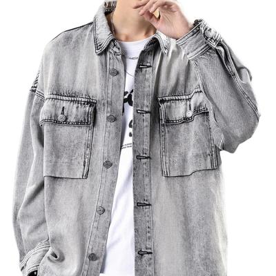 China 2021 Custom Logo Washed Oversized Men's White Denim Jacket Retro Breathable Workwear Jackets Custom Made for sale