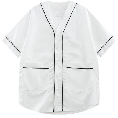 China New Breathable Custom Mens Summer Cheap Short Sleeve Curved Edge White Baseball Jersey Shirt for sale