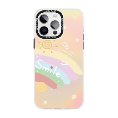 China Wholesale Phone Case 13 Smile Face Shockproof Acrylic Laser Gradient Back Cover Phone Case App 14promax New for sale