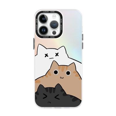 China Wholesale cute cartoon phone case acrylic shockproof 14 pro laser kitten 12 mini 13 mini 11 XS for sale