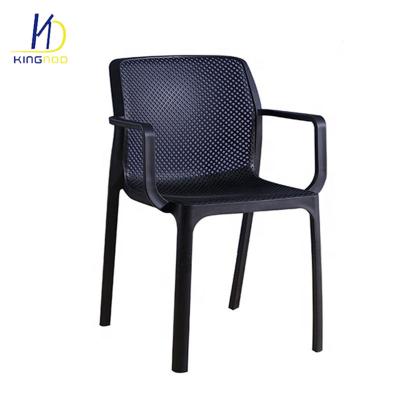 China Contemporary Modern White Outdoor Restaurant Armrest PP Stackable Plastic Chairs for sale