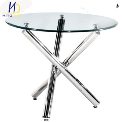 China Convertible Modern Style Dining Room Furniture Round Glass+Chromed Metal Legs Dining Table for sale