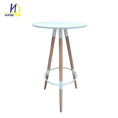 China Contemporary Round Shape Adjustable MDF Top Height Bar And Wooden Leg Table for sale