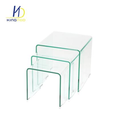 China FARMHOUSE Cheap Living Room Furniture Modern Bending Glass Nesting Coffee Table for sale