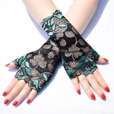 China Women's Fingerless Gloves Breathable Two Color Summer Thin Shorts Lace Protection Dance Performance UV Breathable Gloves for sale