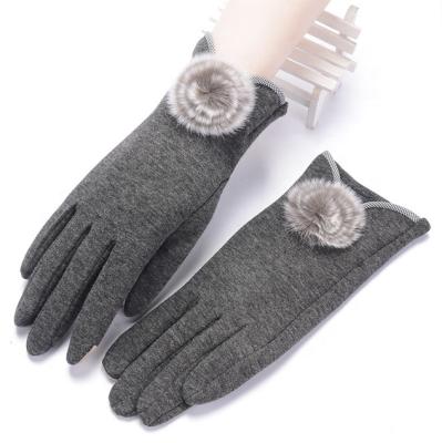 China Women's Warm Texting Mittens Fashion Rabbit Fur Pom Pom Gloves With Touch Screen Winter Warm Breathable Fingers for sale