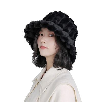 China Fashion Women's Warm Fluffy Bell 90s Fuzzy Faux Fur Bucket Hats for Cold Winter Ski Weather for sale