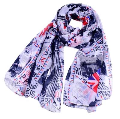 China Popular Eco-friendly British Sheer Scarves Eco-Friendly For Women Postcard And Letter Printed Lightweight Romantic Scarves for sale