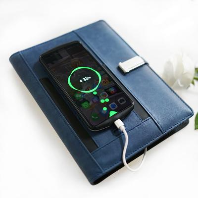 China Newcomer Logo Printing Gifts A5 PU Charging Hot Fast Running Custom Leather Wireless Power Bank Digital Transfer Notebook With USB Flash Drive for sale