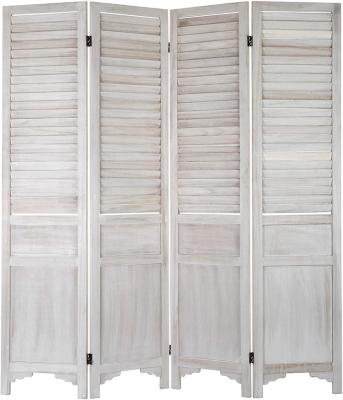 China Vintage Easy White Wood Installment 4-Panel Room Divider Louvered Screen With Double-action Hinges for sale