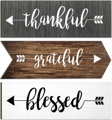 China 3 Pieces Eco-Friendly Rustic Home Wall Blessed Grateful Grateful Wooden Wall Hanging Signs Signs Art Decoration for sale