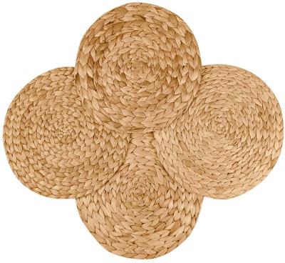 China Round Natural Mat Stocked 4-Pack Straw Woven Placemat Heat Resistant Hyacinth Weave Handmade Placemat Grass from Water for sale