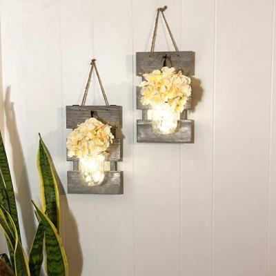 China Europe Rustic Lighted Mason Jars For Farmhouse Home Decor Vintage Wall Sconce Hanging Six Hour Timer for sale