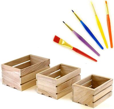 China Sustainable set of 3 small wooden crates with 5 piece paint brush for sale