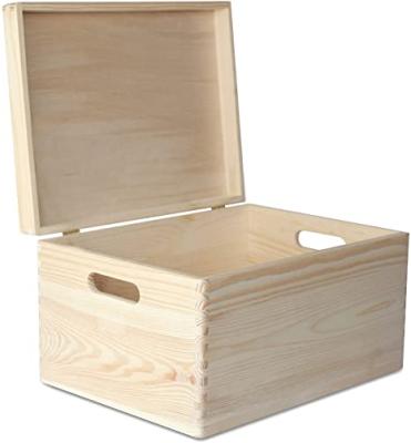 China Large Europe Wooden Box Storage Toy Wood Plain Unpainted Keepsake Box with Handles for sale