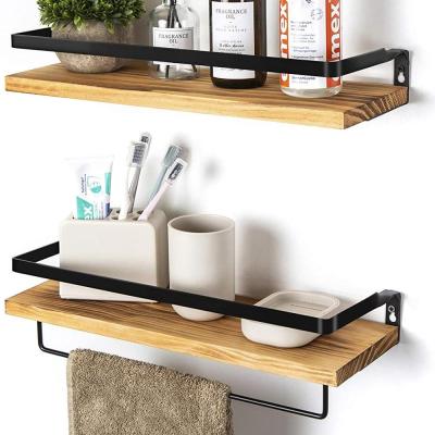 China Environmental Friendly Floating Shelves Wall Mounted Storage Shelves For Kitchen, Bathroom, Set Of 2 Charred Black for sale