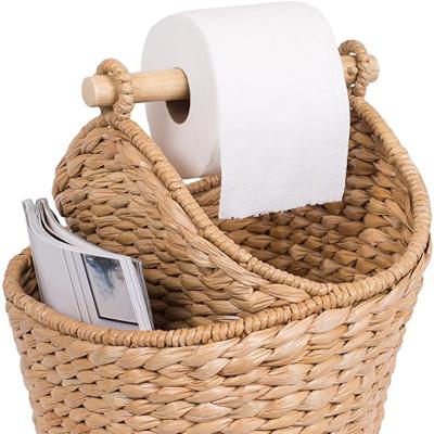 China Africa eagrass magazine and bathroom basket - hand - woven toilet paper holder with pocket for sale