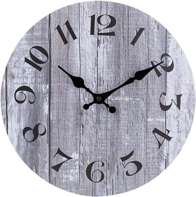 China Europe Vintage Silent Non-ticking Rustic Wooden Decorative Round Wall Clock for sale