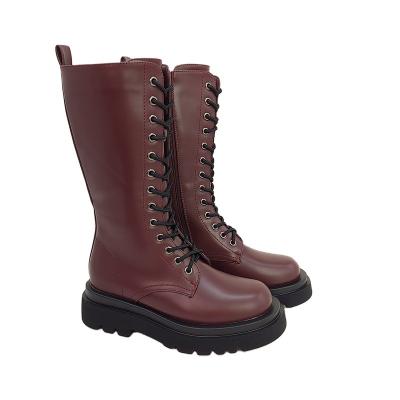 China Waterproof Ladies Combat Boots , Fashion Style Mid Calf Platform Flat Women Boots for sale