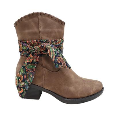 China Low Price Guaranteed Quality Designer Brown Women Heel Cowboy Boots Anti-slippery for sale