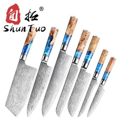 China Viable 7pcs damasco kitchen knives messer butcher chef santoku santoku meat vg10 67Layers Damascus knife set stainless steel professional for sale