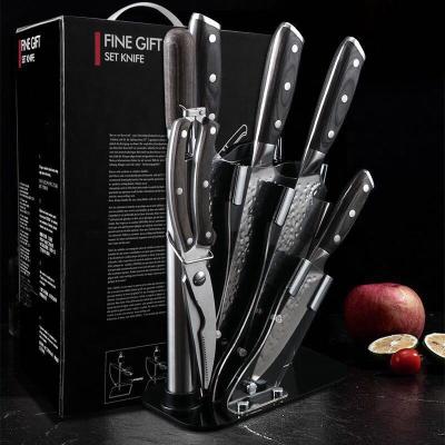 China Disposable Practical Multifunctional Hammer Pattern Hand-Forged Kitchen Knife Set With Block Acrylic for sale