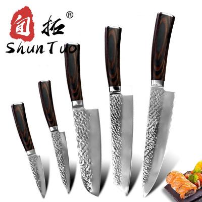 China SHUNTUO 6 Pcs Chef Knives Kiritsuke Peeler Metal Stainless Steel Kitchen Knives Knife Stocked Japanese Wooden Set for sale