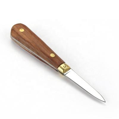 China High Quality Sustainable Handmade Wooden Handle Stainless Steel Oyster Shelling Knife with Wood Handle and Laser Blade for Open Oyster for sale