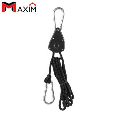 China Lightweight Black Color Rope Ratchet Hanging Carabiner System for sale