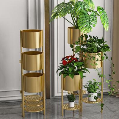 China Modern 3 Tier Flower Stand Ladder 2 Wedding Rack Indoor Metal Shelf Tall Iron Gold Display Designs Planter Pot Flower Plant Stand for sale