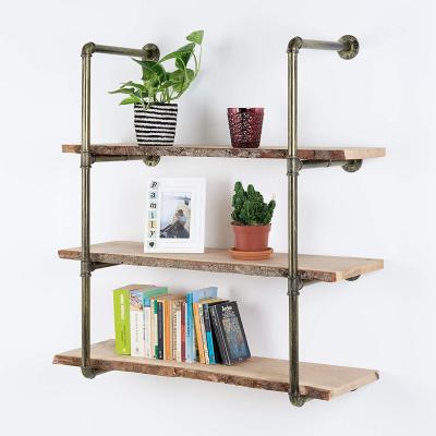 China Vintage Retro DIY Home Industrial Antique Industrial Open Shelf Removable Shelf Pipe Metal Mount Wall Storage Floating Book Shelves for sale