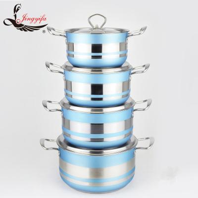 China Kitchen Accessories Sustainable Blue Color 8PCS Super Capsule Bottom Cookware for sale