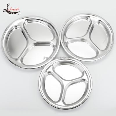 China Sustainable Round Stainless Steel Snack Dinner Plate With 3 Compartment for sale