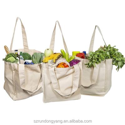 China 2021 Recyclable Hot Sale Custom Printed Supermarket Vegetables Shopping Bag Thick White Grocery Eco-Friendly 100% Cotton Tote Canvas Bag for sale