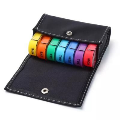 China Portable And Easy To Carry Rechargeable Pill Cover Device 7 Day Pill Organizer Travel Leather Pill Box Bags for sale