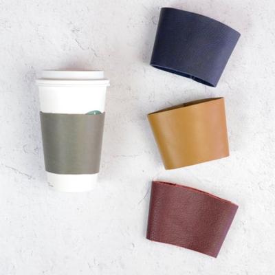 China Viable Custom Printing Reusable Cup Sleeve Bag Take Away Bubble Tea Coffee Mug Holder Tote Leather Cup Sleeve Bag for sale